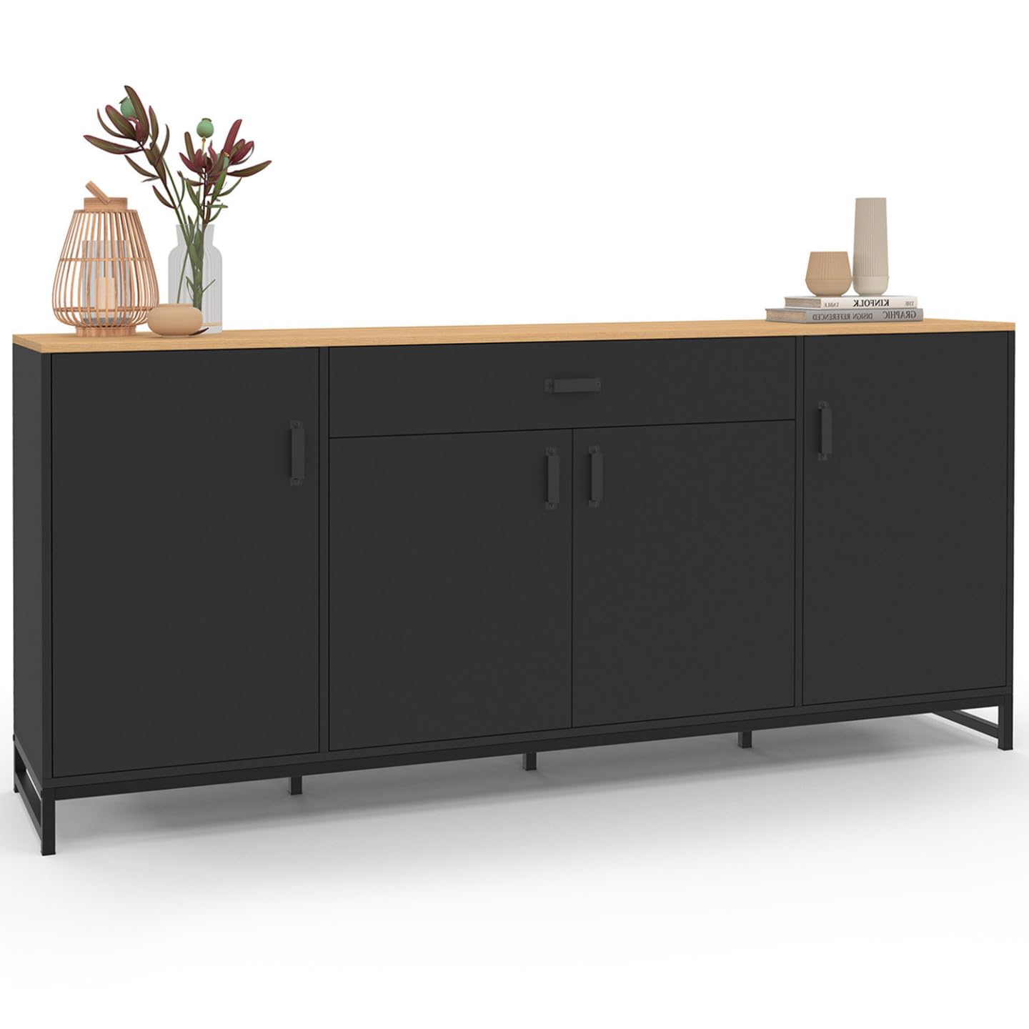 IDMarket - Aparador Washington XXL de 180 cm con 4 puertas y 1 cajón, madera y negro