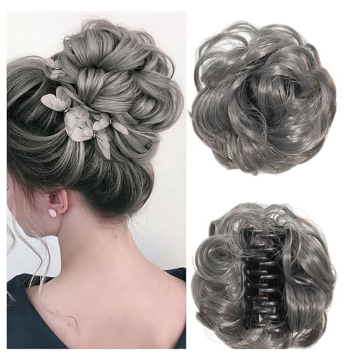 BrightGlow Chouchou moelleux avec pince - Postiche avec cheveux - Tendance - Accessoire de cheveux pour femme et fille - Gris foncé