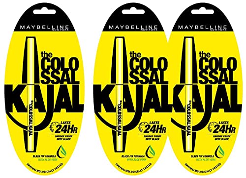 Image of Maybelline New York Colossal Kajal Pencil, Black, Combo Pack Of 3, Matte Finish