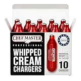 Chef Master 10 Pack N20 Whipped Cream Chargers - 8g Professional Nitrous Oxide Cartridges - Premium Whip Cream Charger Cartridge - Made in EU - Food-Safe Steel & Universal Fit for Dispensers - 90060