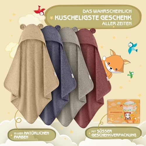 Fuchs&Panda® ręcznik z kapturem dla niemowląt, w 100% z bardzo miękkiego bambusa (beżowy moja)