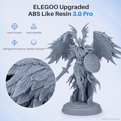 ELEGOO ABS-Like Resin 3.0 Pro, UV-Härtendes 3D Resin mit Hohe Präzision, Nicht Spröde, Nicht Giftig für LCD/DLP 3D Drucker Photopolymer Harz Grau 1kg