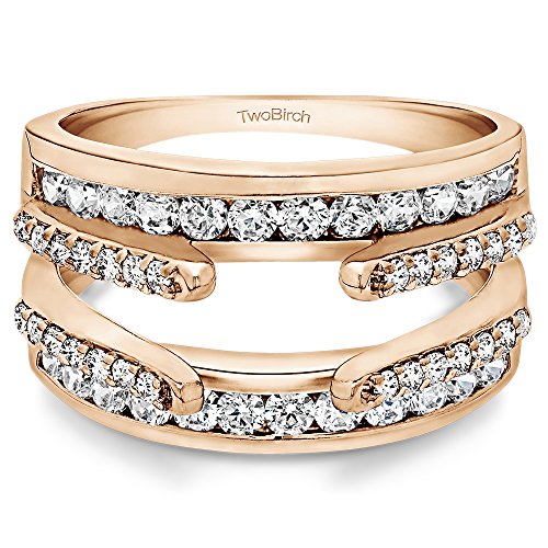 TwoBirch Rose Gold Plated Sterling Silver Combination Cathedral and Classic Ring Guard With Cubic Zirconia (1.01 ct.)