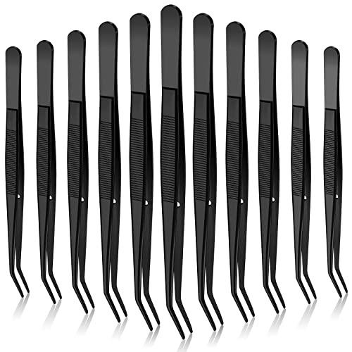 Honoson 10 Pieces Stainless Steel Tweezers for Crafting with Curved Serrated Tip Multipurpose...