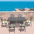 Udorich Elegant 7-Piece Cast Aluminum Patio Furniture Set with Cushions, Ergonomic Design, Black