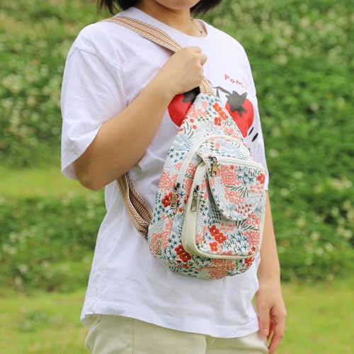 Image of SILKAREA Vintage Embroidered Floral Ethnic Backpack for Women Handbag Shoulder Bag Mini Travel Purse (Flower Sea White)