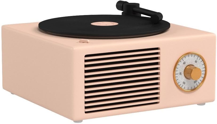 Old Fashioned Classic Style Bluetooth Speaker Cute Pink Look Creative Vinyl Record Player Gift for Girls Bass Enhancement Loud Volume Black Glue Speaker by Benzama