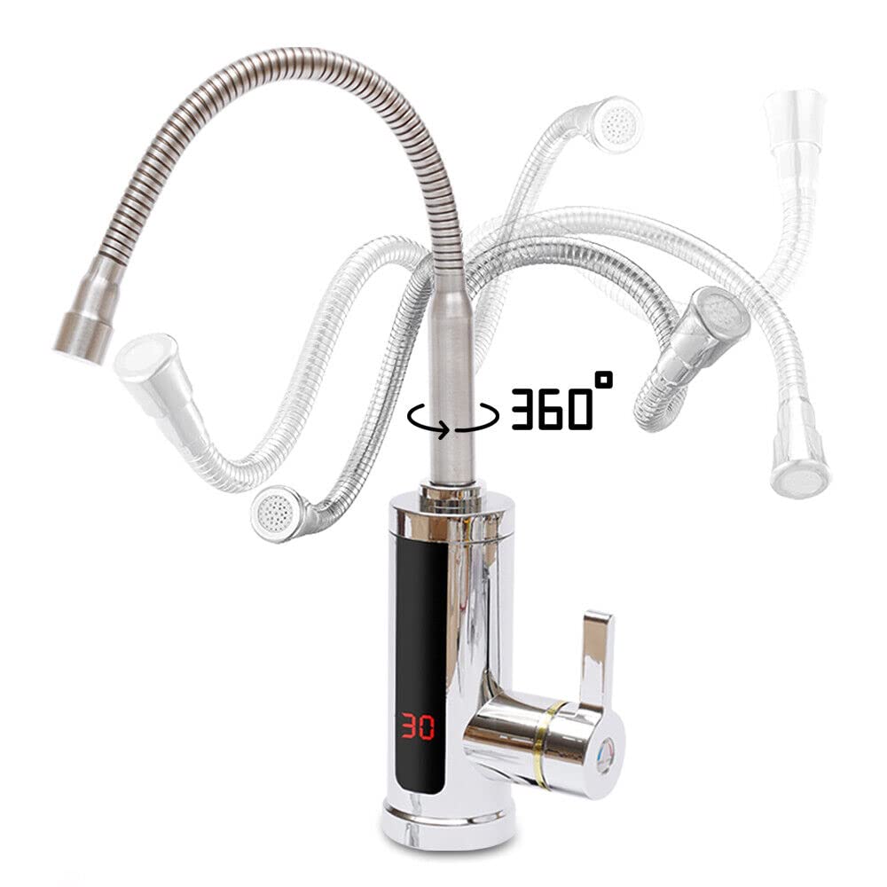 Scaldacqua Elettrico Istantaneo 3000W – Rubinetto Con Display LED, Rotazione 360°, Temperatura Regolabile 77-131°F, In Acciaio Inox E ABS