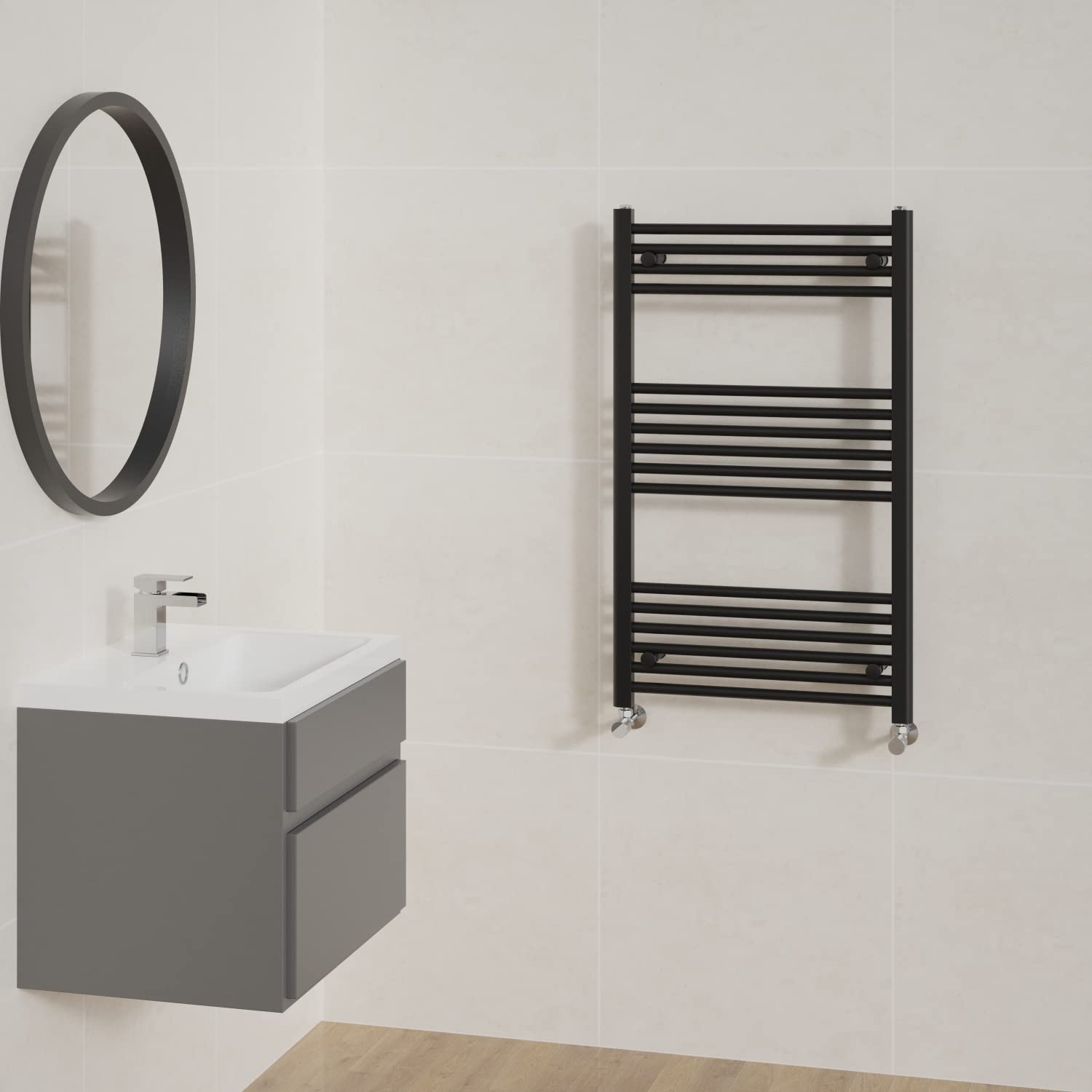 NRG Straight Black Bathroom Heated Towel Rail Radiator Central Heating Ladder Rad Warmer 1000x600mm