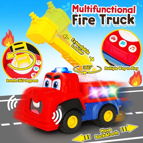 Image of Interactive Talking Fire Truck Toy for Toddlers 1-3, Musical Toy with Realistic Sirens & Sounds & Lights, Recording Repeating Learning Toy, Car Toddler Toys for 2 Year Old Boy Girl Birthday Gifts