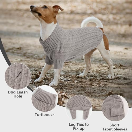 LiebeDD Hundepullover Grosse Hunde - Kuschelig Hundepulli mit Beinschlaufe und Geschirrloch, Rollkragen Strick Pullover Hund Pullis für Große Hunde Labrador, Warm Dog Sweater (Grau XL)