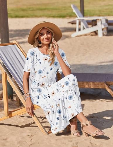 Image of Zeagoo Womens Summer Dresses 2026 Casual Midi Dress Flowy Sundress Ruffle Short Sleeve Tiered Dresses A Line Boho Dress