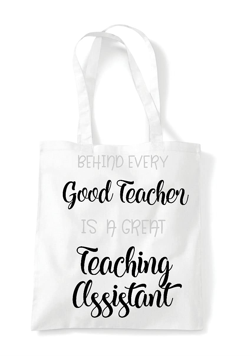 Miammo Behind every good teacher is a great teaching assistant appreciation statement tote shopping bag - White