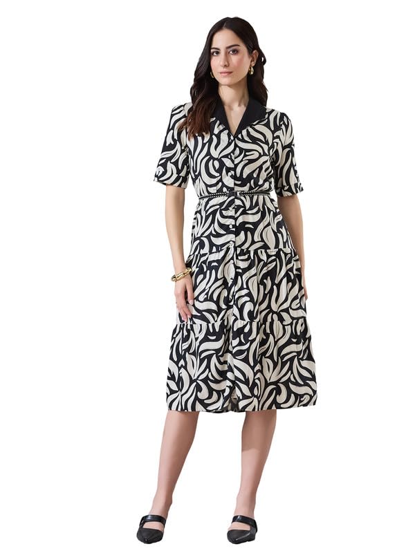 latin quarters Women's Black Printed Half Sleeves Collared Casual Shirt Dress-picture-20