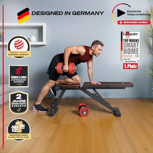 Bild 1 - Sportstech BRT250 Hantelbank klappbar & verstellbar – Multifunktionale Fitnessbank für zuhause, 7 in 1 Schrägbank & Trainingsbank für Ganzkörpertraining, kompakt faltbar, bis 300 kg belastbar