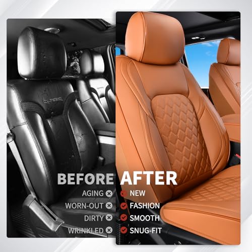 Image of Huidasource Front Truck Seat Covers Fit for Ford F150 2015-2026&F250 F350 F450 2017-2026 All Cab XL XLT Lariat King Ranch Platinum, Waterproof Leather Automotive Car Seat Cover(Front Pair /Brown)
