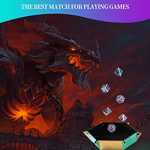 Grajar 2 Pcs Portable Folding Dice Rolling Tray Set For D&D Dnd Table Games - Pu Leather And Velvet Holder Storage Box - Graduated Color Dragon Skin #TOP5