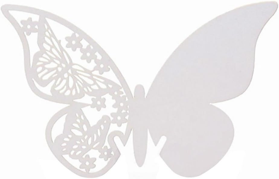 AKOAK Pearlized Paper Butterfly Table Number Place Card Name Card Wine Glass Cup Decoration Wall Decals Sticker for Wedding Party Favor Decor,50 Counts (White)