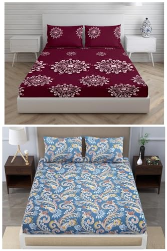 Image of CHHILAKIYA 6D Microfiber King Size Double Bedsheet Combo Pack of 2 Along with 4 Pillow Covers (Multi 7) (Multicolor 11)