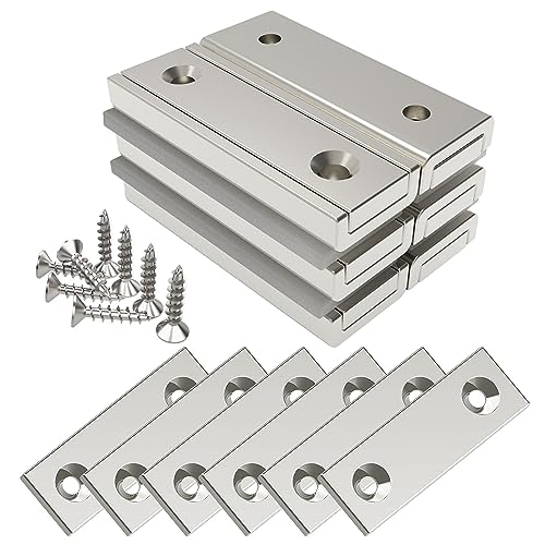 Magnetpro 6 Stück Rechteckmagnete 20 KG Kraft 40 x 13,5 x 5 mm mit Gegenstücke und Stahlkapsel, Haushalt und Industrielle Topfmagnet mit Schrauben
