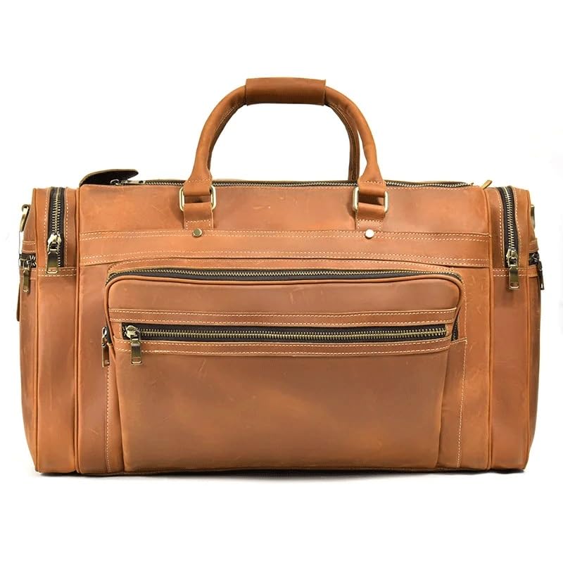 Mens Leather Weekend Bag Leather Travel Duffle Large Vintage Cowhide Zipper Bag Luggage Tote Bag2