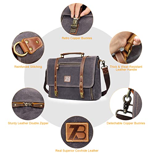 Manificent Laptop Messenger Bag For Mens 15.6 Inch, Waterproof Vintage Genuine Leather Mens Briefcase Shoulder Bag 16 Storage Pockets, Waxed Canvas Leather Computer Business Satchel Work Bag (Gray) #TOP6