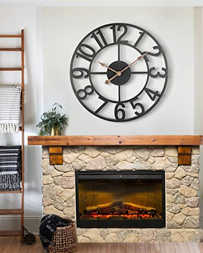 Wall Clock, 24 Inch Large Indoor Outdoor Wall Clocks Battery Operated Silent Non Ticking, Farmhouse Vintage Decorative Analog Metal Clock For Living Room, Kitchen, Patio Decor - Black #TOP1