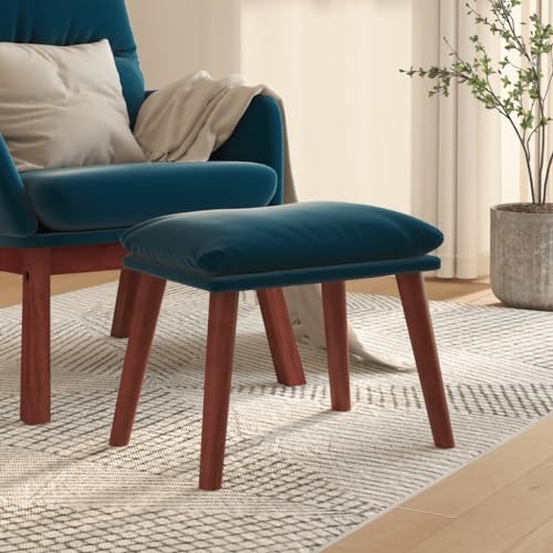 Pouf ottoman bleu en velours | Solution assise d'appoint salon - 2