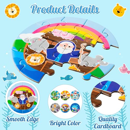 Haooryx Bible Story Jigsaw Puzzles, 12 piezas rompecabezas con historias bíblicas de Noé y Jonás, juguetes educativos para niños y adultos miniatura 3