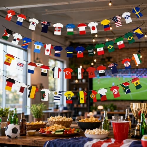 Image of Wanna Party 2026 World Cup Soccer Jersey Flags Paper Bunting Banner - 48 Country International Country 4 Pack String Flags for Sports Parties, Fan Decorations, Outdoor Celebrations, Olympic Event
