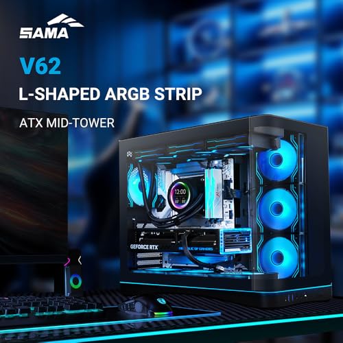 Image of SAMA V62 Mid-Tower PC Case, 7x120mm Pre-Installed ARGB PWM Fans, 4mm Tempered Glass, USB 3.1 Type-C & USB 3.0 Ports, 7 Slots, Support ATX /MATX /ITX (Back-Connect Compatible), Black