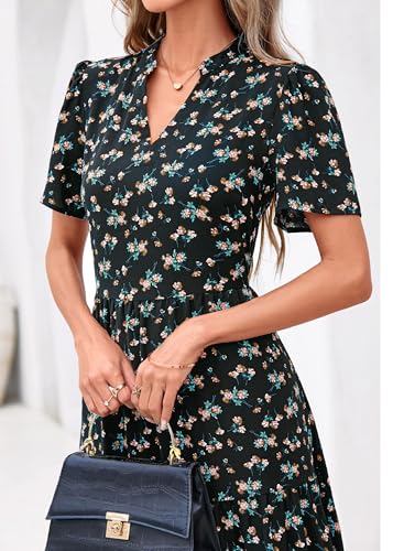 Image of KIRUNDO Womens Floral Boho Flowy Maxi Dress | Short Sleeve, V Neck, Empire Waist, A Line, 2026 Summer Beach Vacation Long Dresses With Pockets, Cocktail Party Outfits