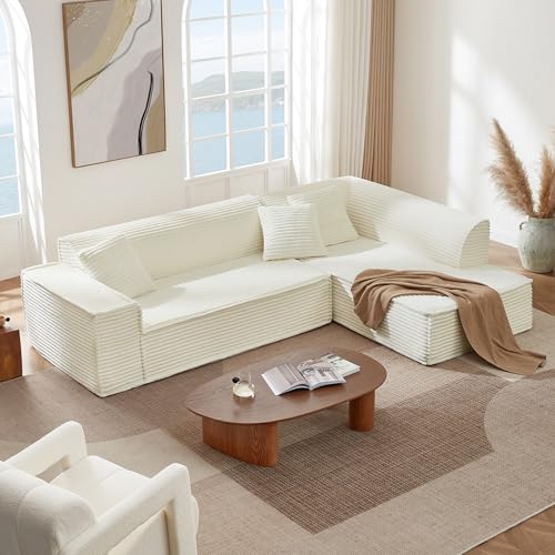 Image of CHITA 112 inch Modular L-Shaped Sofa, Oversized Deep Seat Boneless Couch, Modern Comfy Boneless Sofas for Living Room, No Assembly Required, Right Facing Chaise, Cream