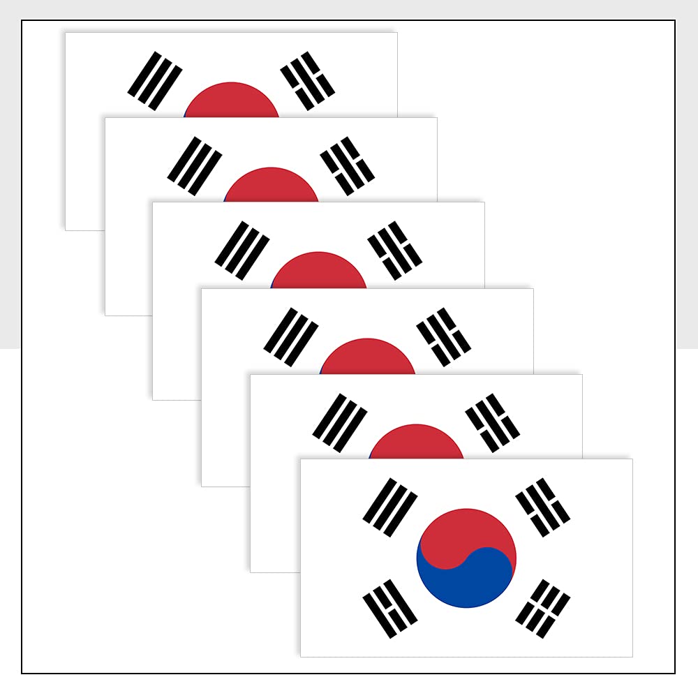 South Korea Flag Laptop Sticker Pack of 6 (50 x 33 mm) Waterproof KOR Labels for Ipad Bike Fridge Helmet Packwith® #P1020