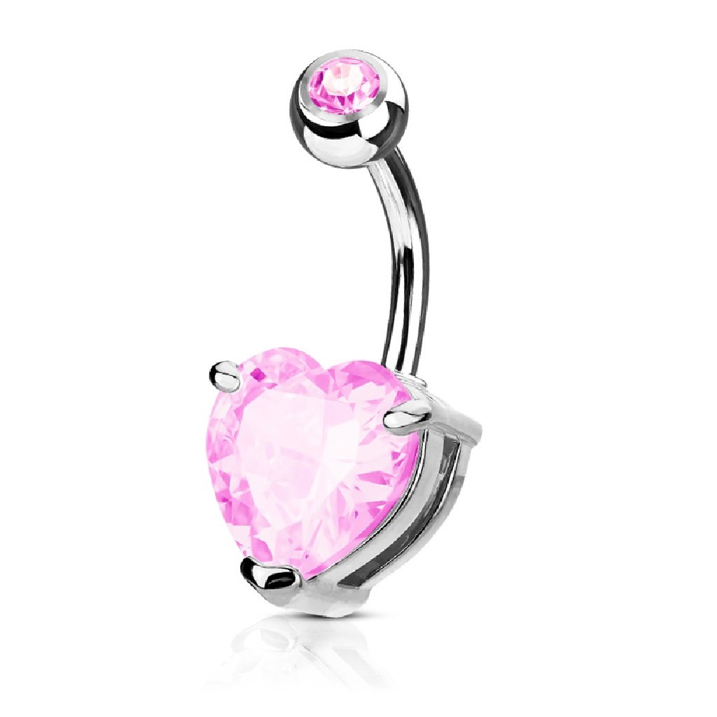 Pierced Owl - 14GA Double Gemmed Solitaire Prong-Set Heart Belly Button Ring