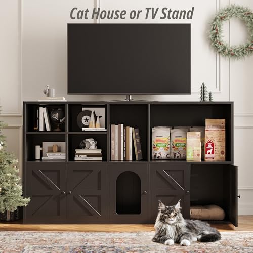 image for IRONCK Cat Litter Box Enclosure for 2 Cats, Litter Box Furniture Hidde