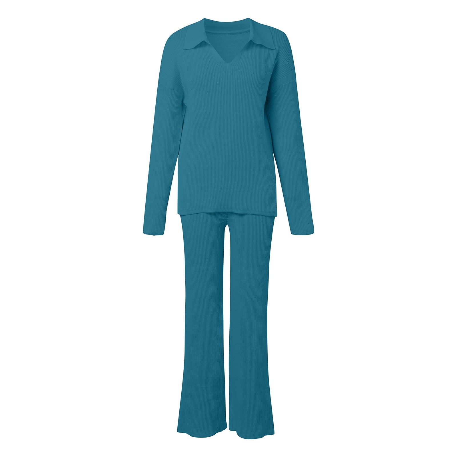 Camicia in maglia lavorata a maglia con spacco ampio e tinta unita moda autunnale, set da due pezzi per donna