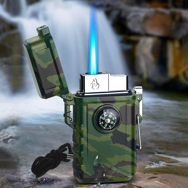 Encendedor a prueba de viento con brújula y llama de soplete miniatura 3
