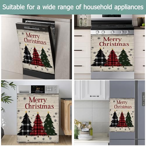 Image of Christmas Trees Dishwasher Magnets Decorative Cover,Rustic Wood Board Waterproof Magnetic Dishwasher Cover Panel,Refrigerator Magnet Cover for Kitchen Home Decor 23x26 Inch