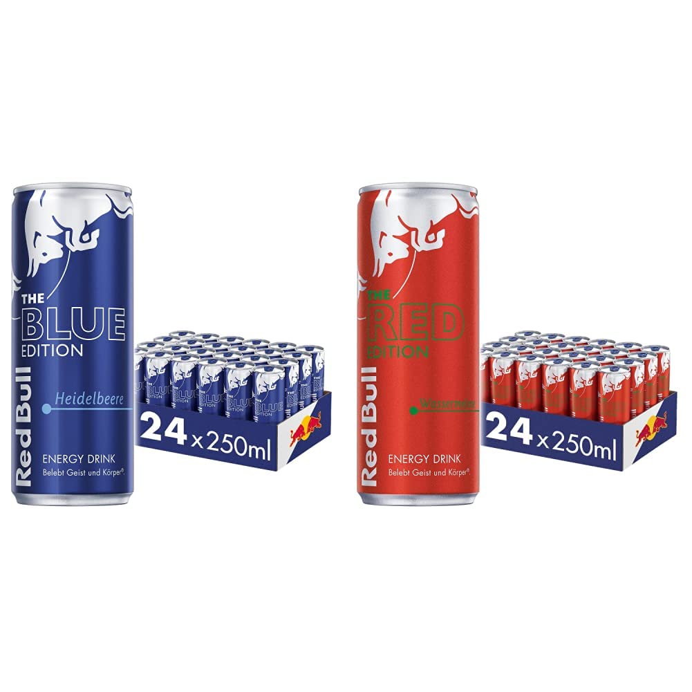 Red Bull Energy Drink Blue Edition Getränke, Heidelbeere, 24 x 250ml (EINWEG) & Energy Drink Red Edition - 24er Palette Dosen - Getränke mit Wassermelone-Geschmack, EINWEG (24 x 250 ml)