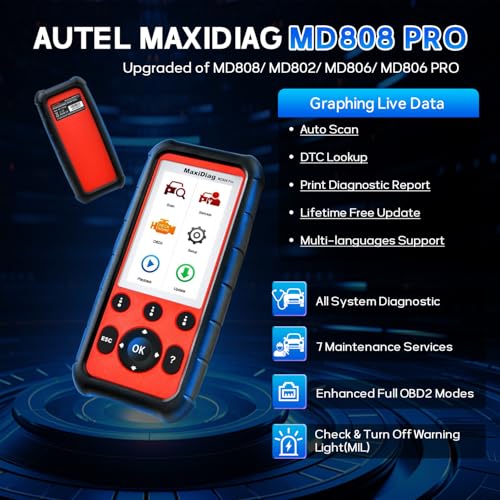 Autel MaxiDiag MD808 PRO OBD2 Scanner, Upgraded of MD806/MD805/MD802 Full System Diagnostic Scan Tool, 7 Services Read/Clear Codes DTC Lookup Oil Reset Battery Reset, Free Lifetime Update - Image 3