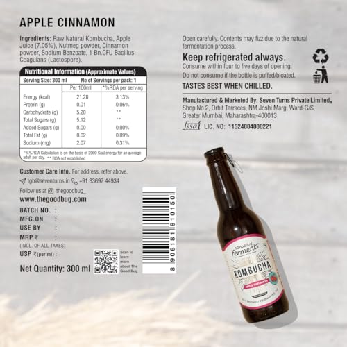 The Good Bug Kombucha | Assorted Pack | 1 Bn. CFU Live Cultures | Gut Friendly | Gluten-free | Immunity Booster | Antioxidant & Hydration | Pack of 4 | 300 ML