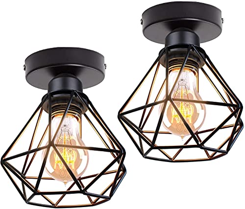 TOKIUS Lot de 2 Plafonniers Industrielles Vintages Luminaires E27 Rétro Lustre Suspension Design Métal Cage Ø160mm éclairage plafond Pour Salon Cuisine...