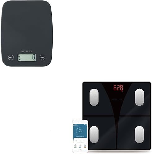 1 báscula de alimentos, báscula digital de cocina, gramos y onzas para hornear y cocinar + 1 báscula de baño para peso corporal y grasa, báscula
