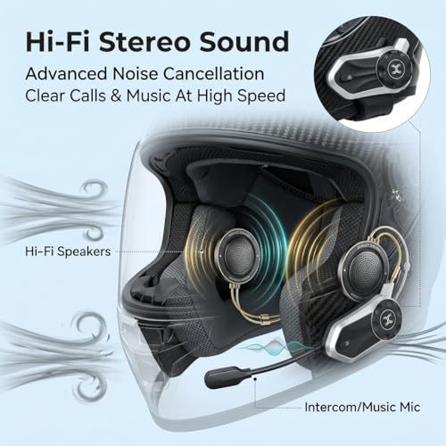 Image of X30 PRO Motorcycle Helmet Intercom | Bluetooth 5.3 Helmet Headset | Up to 50 Riders Group Intercom | Noise Cancellation, Hi-Fi Sound, IP67 Waterproof, Type-C Fast Charging