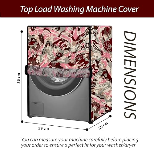Image of MAXIMUS Waterproof & Dustproof Top Front Load Washing Machine Cover for 6 kg 6.5 kg 7kg & 7.5 kg Compatible for IFB LG Samsung Whirlpool Bosch Haier | Siemensfor with Pipe Holes (JUNGLE PINK RED)