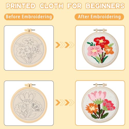 Image of ojustbeok 1 Set Punch Needle Embroidery Starter Kits Includes Punching Needling Fabric with Pattern, Yarns, Embroidery Hoops, Sewing Needles, Instruction for Adults Beginner DIY Handmade Crafts Gifts