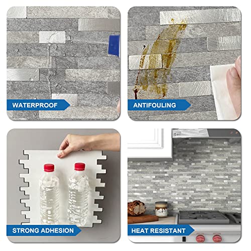 Mofit 3D Stone Brick Backsplash Tile For Kitchen Peel And Stick Self-Adhesive Wall Tile,Marble Linear Mosaic Tiles Stickers Bathroom Wall Panels Fireplace Vanity (Gray,5Sheets) #TOP5