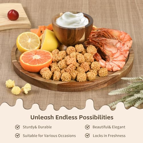 Acacia Wood Cake Stand with Lid, 2-In-1 Cake Plate with Lid, 12in Round Dessert Table Display Set, Raise Dome for Charcuterie Board, Cheese, Chips & Dips, Nachos, Fruit Platter (12in) - Image 5