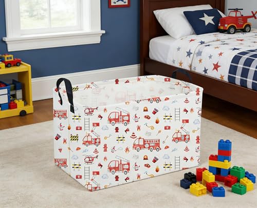 Image of Sanjiaofeng Rectangular Fire Engine Storage Basket,Kids Toy Storage Bin,Nursery Hamper,Kids Storage Basket with Handles,Home Organizer,Books Box,Gift Baskets,Car Room Decor(Fire Engines)